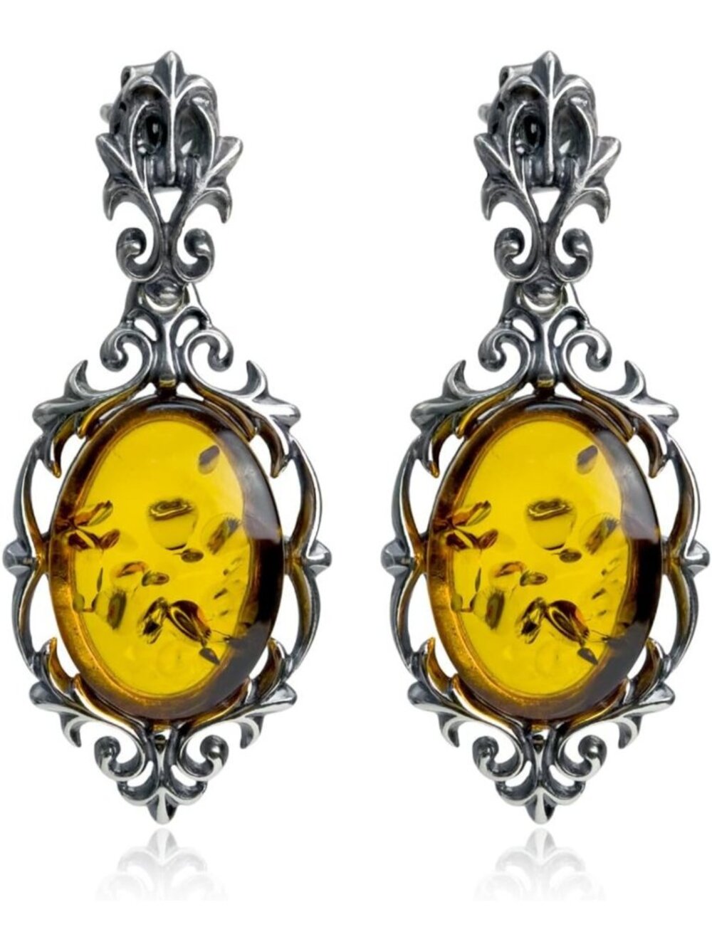 Amber Sterling Silver Stud Earrings - Elegant, Lightweight, Hypoallergenic